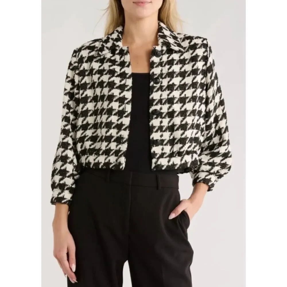 NWT L’agence Bridges Houndstooth Crop Jacket Sz. 10